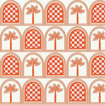 Pattern of palm trees with checkered shapes vector