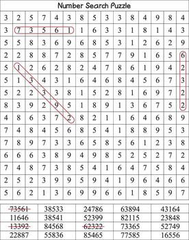 Easy Number Search Puzzle for Classroom Use vector