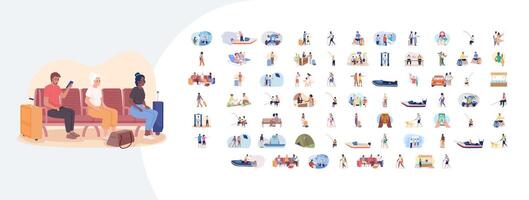 Illustrations of people engaged in travel activities vector