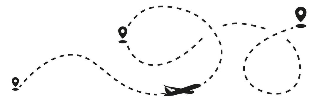 Flights with a dotted line from the starting point and along the trajectory to the end. The route of the aircraft is dotted. vector