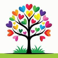 Colorful Heart Tree Illustration with Vibrant Leaves, Symbol of Love, Diversity, and Growth, Isolated on White Background, Creative Nature Art Design vector