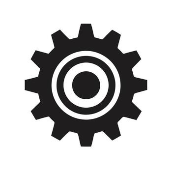 Black gear icon illustration isolated on white background, symbolizing settings, engineering, machinery, technology, industry, mechanical, process, cogwheel, and system configuration concept. vector