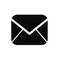 Black envelope mail icon illustration isolated on white background, symbolizing email, message, communication, contact, letter, postal service, and digital correspondence concept. vector