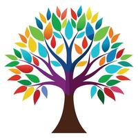 Colorful Abstract Tree with Multicolored Leaves, Modern Nature Illustration, Symbol of Growth and Diversity, Isolated Art Design on White Background vector
