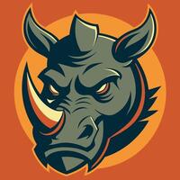 Fierce rhino mascot head illustration, bold cartoon style, strong animal logo design, sports team emblem, graphic for branding and merchandise. vector