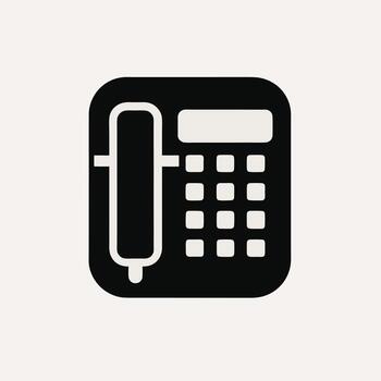 Black landline telephone icon with keypad, isolated on white background, symbolizing communication, office, contact, technology, customer service, and business connection concept. vector