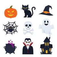 Halloween icons including pumpkin, ghost, and Dracula vector