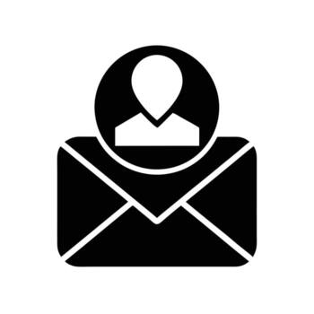 Black envelope with user profile icon, symbolizing email contact, communication, message, account, newsletter, digital correspondence, and online customer support on white background. vector