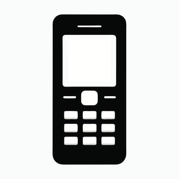 Black mobile phone icon illustration isolated on white background, symbolizing communication, technology, cell phone, keypad, device, retro, call, and digital connection concept. vector