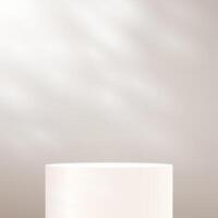 Empty beige studio room background. Beige background 3d with white podium. Empty room with shadow leaves. Space for selling products on the website. illustration. vector