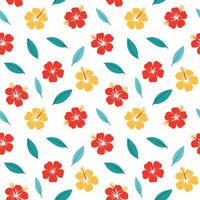 Colorful Hibiscus Flowers and Leaves Seamless Pattern Design vector