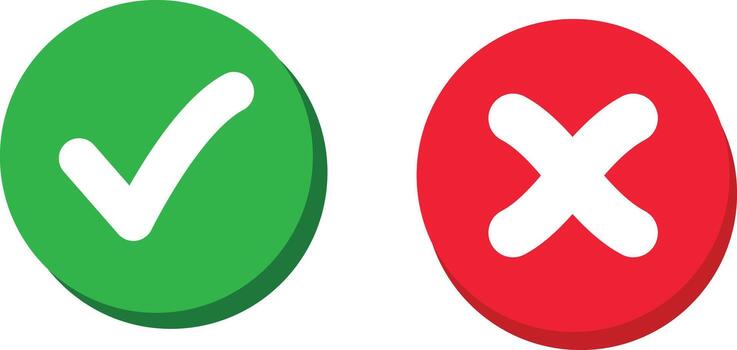 Check mark icons button set. yes or no checkmark sign. Check box icon with right and wrong buttons. tick box and cross symbol vector