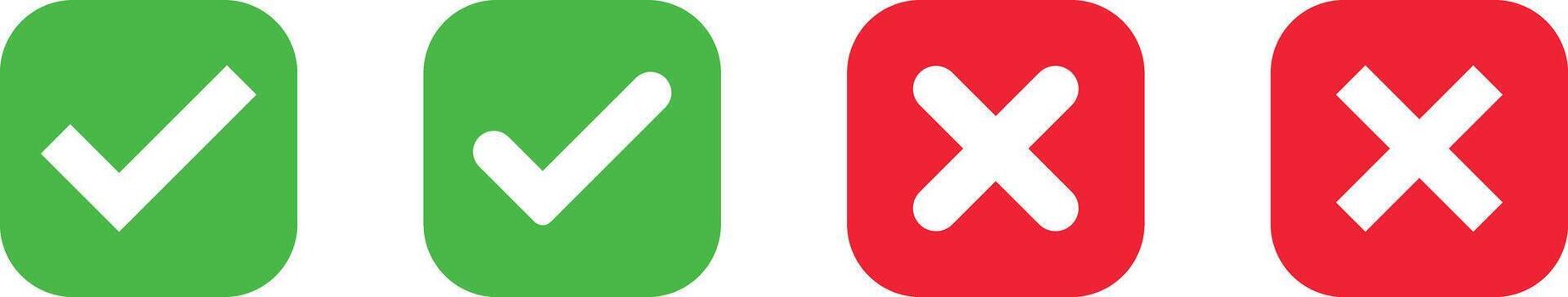 approved icons set. right and wrong buttons. Correct or incorrect vote choice symbol. accept checkmark icons. tick box and cross symbol, vector