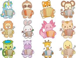 Animals playing accordions illustration vector