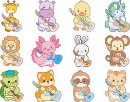 Cartoon animals with guitars vector