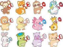 Colorful cartoon animals with megaphones vector