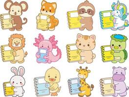 Cute cartoon animals with notebooks vector