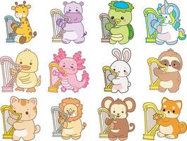 Cartoon animals playing harps together vector