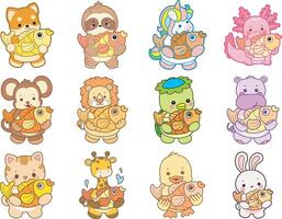 Cartoon animals with fish illustrations vector