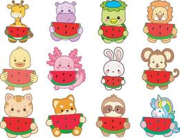 Animals holding watermelons illustration vector