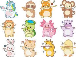 Cute animals playing musical instruments vector