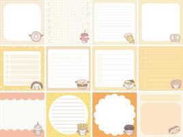 Fast food in the sticky notes. Cute sticky planners with variation of pattern and pastel color. vector