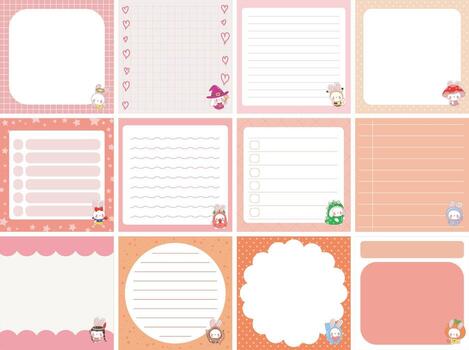 Cute bunny in the memo. Cute sticky planners with variation of pattern and pastel color. vector