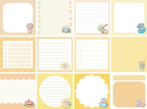 Bunny easter in the memo. Cute sticky planners with variation of pattern and pastel color. vector