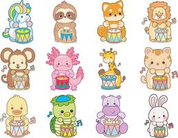 Cartoon animals with drums vector