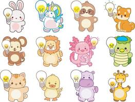 Cartoon animals with light bulbs vector