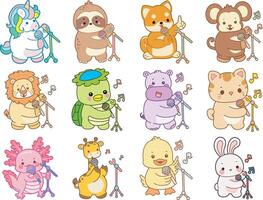 Singing animals with microphones illustration vector