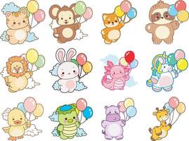 Cute animals with balloons illustration vector