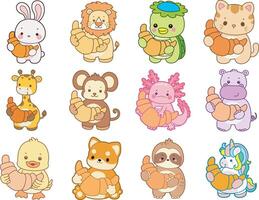 Cartoon animals with croissants vector