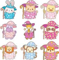 Colorful animal wizards illustration vector