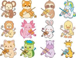 Cute cartoon animals with violins vector