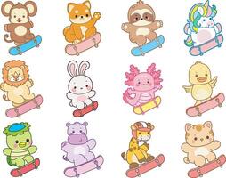 Animals on skateboards illustration vector