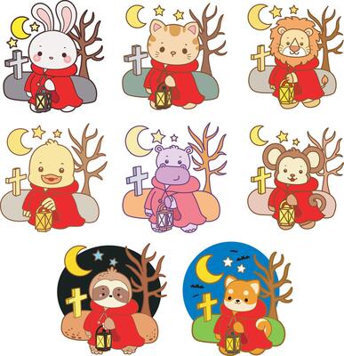 Animals with red hoodie walking in the grave.