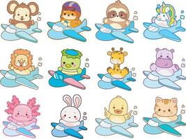 Cute animals in airplanes vector