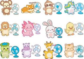 Cartoon animals playing with fans vector