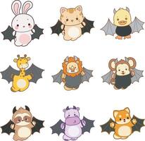 bat-themed cute animals illustration vector