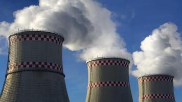 Smoking chimneys of power plant video