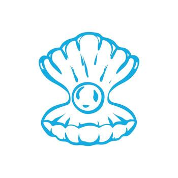perla en ostra caparazón, ilustración con garabatear estilo. redondo mar cáscara en azul color. abierto cáscara vector