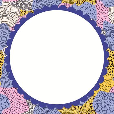 Cute hand-drawn doodle round frame with scalloped border and empty center.