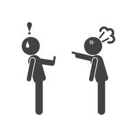 Black silhouette of angry boss yelling at shocked employee and explaining, symbolizing toxic work environment, pressure and conflict in the workplace. illustration EPS 10. vector
