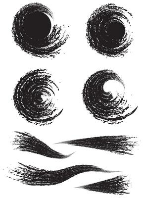 a set of black ink swirls on a white background, Grungy black and white abstract illustration with ink splatters and a subtle border design perfect for fashion or art backgrounds