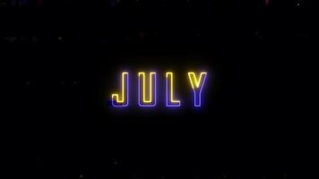 Glowing Neon Effect July text animation on black screen. Glowing lines text July on black background written in capital letters. July text animation. video