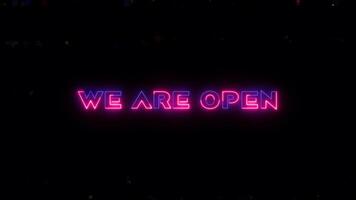 We are open title with colorful neon lights animation to promote advertising next business concept video