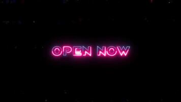 Open now text with colorful neon lights animation to promote advertising next business concept video