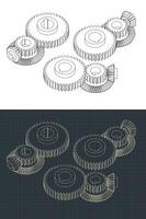 Gears isometric drawings vector