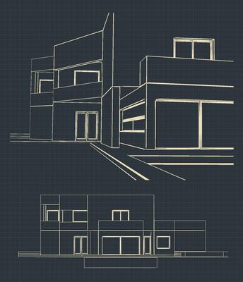 Drawing of a modern house